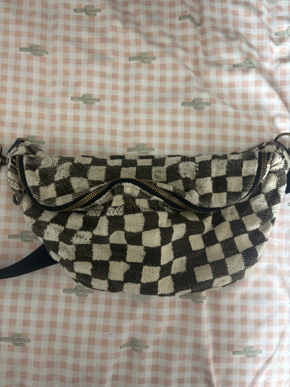 Textured Checkered Mini Crossbody Bag in Black & Cream